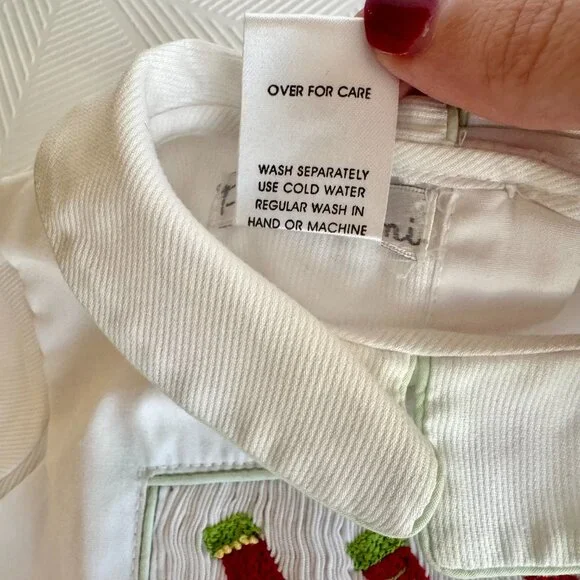 Petit Ami Christmas Smocked Romper 6 Months White Holiday Outfit Stockings - Picture 6 of 11